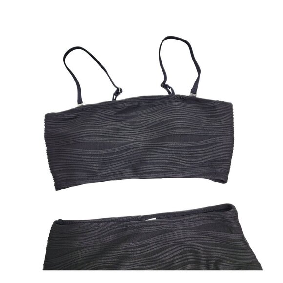 Black Textured Womens High-Waisted Bikini Set Swimsuit Adjustable Straps Size S - Picture 5 of 5